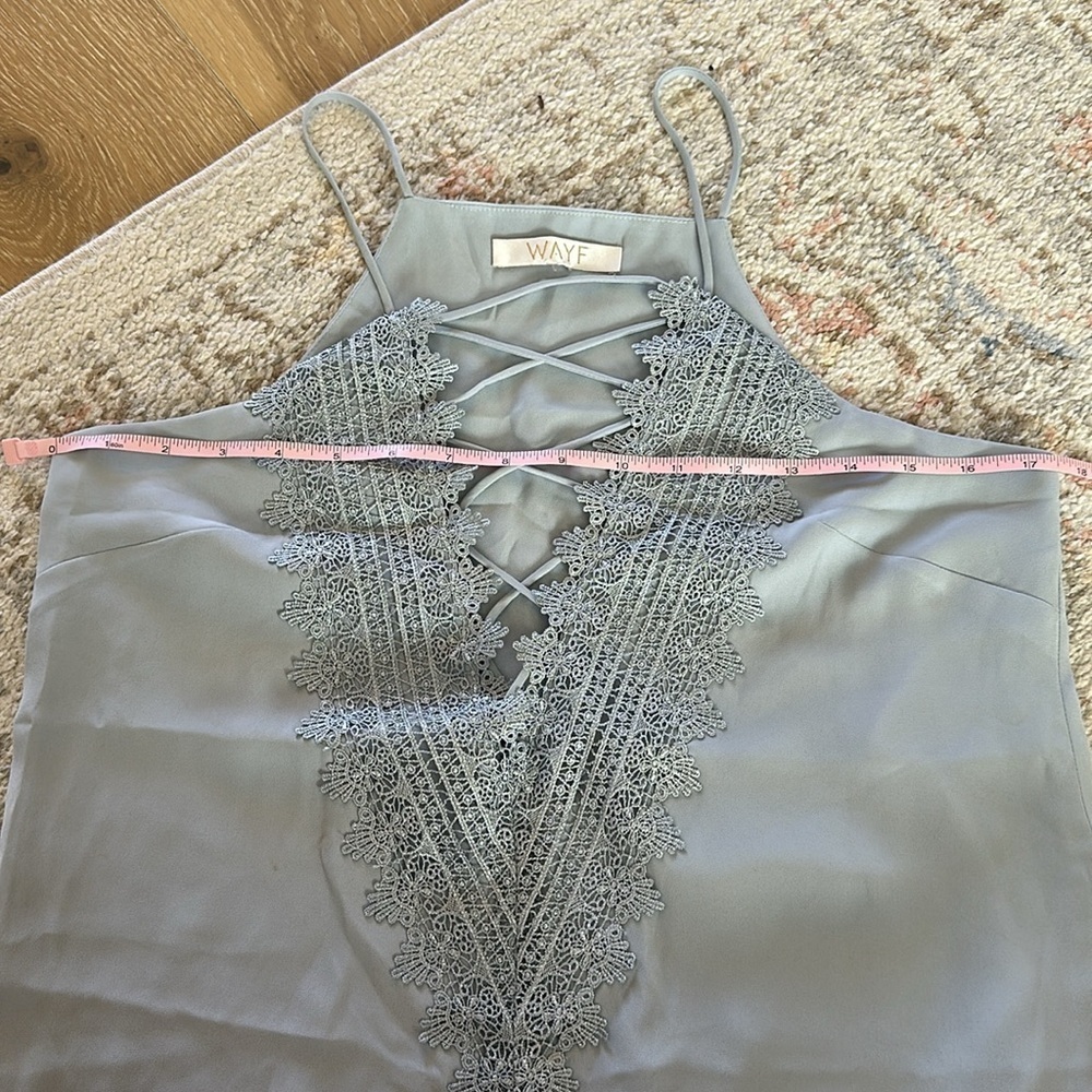 Wayf Blue Lace Up Spaghetti Strap Blouse Flowy Spring Easter Summer Tank Top - Picture 8 of 11